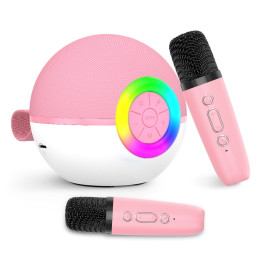 Портативная Беспроводная Караоке Система с Двумя Микрофонами И RGB Подсветкой KTV T97 – Компактная Bluetooth Колонка Для Дома Розовая  KTV