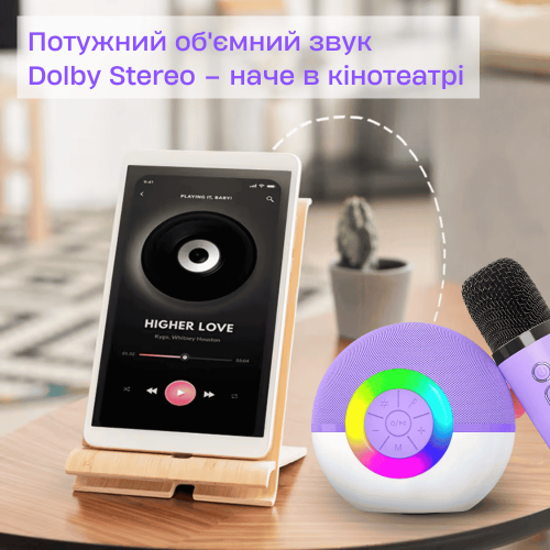 Беспроводная Мини Караоке Система T97 Переносная Портативная Bluetooth Колонка на 2 Микрофона + Функция Смены Голоса + LED Подсветка Фиолетовая KTV