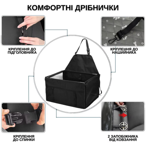 Большая Складная Автопереноска Каркасная на 12 Трубок Для Мелких и Средних Пород Собак в Машину Zmaker 48X39X27 см Черная Zmaker