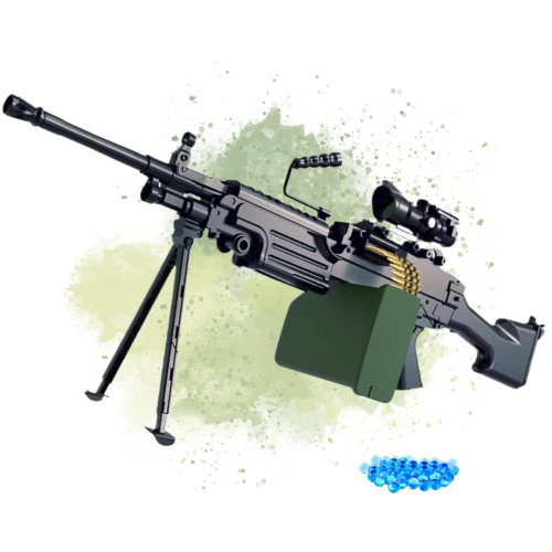 Игрушечный Гель Бластер Автомат на Орбизах M249 Электрический Пулемет на Аккумуляторе с Сошками и Большой Обоймой 90 см Черный BB