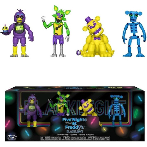 Колекційний Набір Фігурок Статуеток Фнаф Фредді 4 Персонажі Five Nights at Freddy’s Blacklight – Фредді Скелетон Чіка і Фоксі в Подарунковій Упаковці Five Nights at Freddy’s