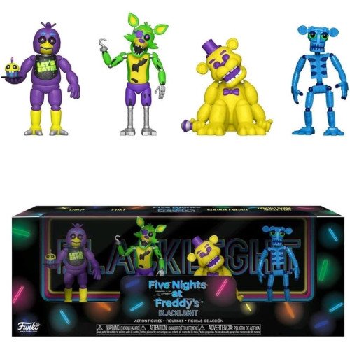 Коллекционный Набор Фигурок Статуэток Фнаф Фредди 4 Персонажа Five Nights at Freddy’s Blacklight – Фредди Скелетон Чика и Фокси в Подарочной Упаковке Five Nights at Freddy’s