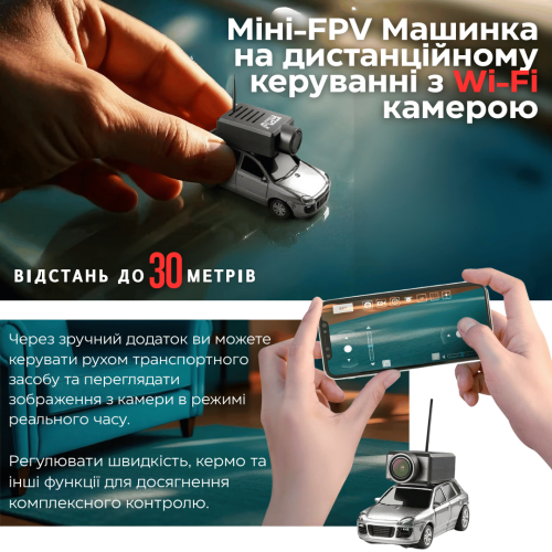 Мини FPV Машинка с Камерой, Записью Видео и Подсветкой с WIFI Управлением через Приложение на Аккумуляторе Желтая — Подарок для Детей и Взрослых Combuy