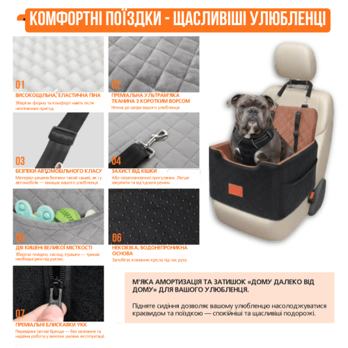 Кресло-лежанка Для Собак 2в1 NEWPET Premium В Машину С Ременным Креплением Металлическим Карабином И Мягкой Анатомической Подушкой 47х47х45 См NewPet