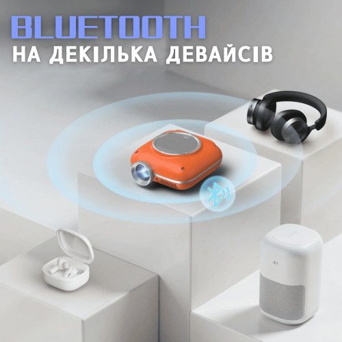 Портативный WIFI Мини LED Проектор для Дома Cheerlux C1 на Системе Android 11.0 2600 Люмен + Bluetooth 5.1 Домашний Кинозал с Динамиком в Кармане Оранжевый Cheerlux