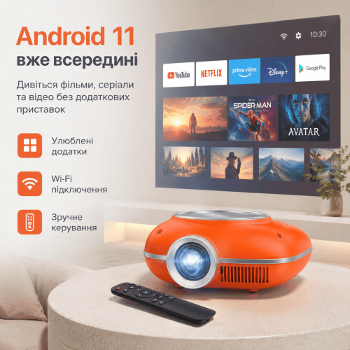 Портативный WIFI Мини LED Проектор для Дома Cheerlux C1 на Системе Android 11.0 2600 Люмен + Bluetooth 5.1 Домашний Кинозал с Динамиком в Кармане Оранжевый Cheerlux
