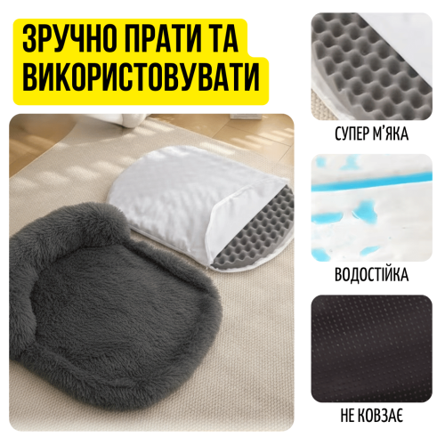 Мягкая Лежанка Для Собак Средних Пород со Сьемным Чехлом 100×75 см Пушистая Кровать С Бортиком Ортопедическая Графит Zmaker ZML Zmaker