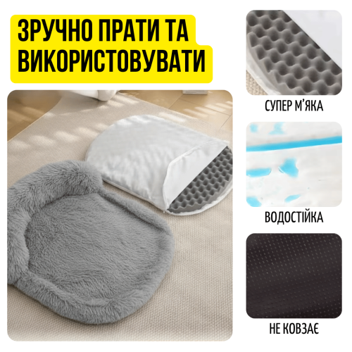 Большой Мягкий Лежак Для Больших Пород Собак 120×75 см Теплая Лежанка Кровать с Подголовником Для Лабрадора, Овчарки, Хаски со Сьемным Чехлом Серый Zmaker Zmaker