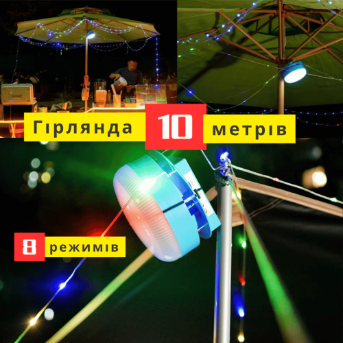 Солнечный Фонарь Прожектор 4-в-1 с Повербанком 5400 mah Уличная Гирлянда 10 Метров 8 Режимов и LED Лампа Солнечная Панель IPX4 для Кемпинга Дачи и Дома YIIOT