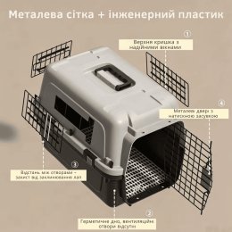 Контейнер для Авиа Перевозок Животных AirPet 50 IATA 50×33.5×34 см Переноска для Кошек и Собак до 11 кг с Двухфазным Креплением, Металлической Дверью, Замком и Кормушкой для Путешествий