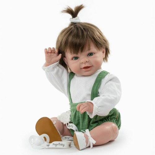 Іспанська Вінілова Лялька Дівчинка LAMAGIK Magic Baby 47 см Колекційний Новонароджений Пупс з Волоссям та Зеленими Очима з Ароматом Ванілі Paula Lamagic