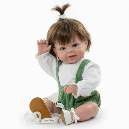 Испанская Виниловая Кукла Девочка LAMAGIK Magic Baby 47 см Коллекционный Новорождённый Пупс с Волосами и Зелёными Глазами с Ароматом Ванили Paula Lamagic