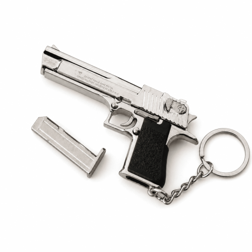 Тактический Брелок Desert Eagle 66 мм Silver 1:4 (Серебро) Разборный Металлический Мини Пистолет с Подвижным Затвором, Съемным Магазином, Подвижным Курком и Гравировкой Alloy Empire