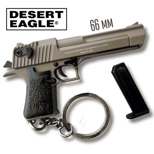 Металлический Брелок Desert Eagle Sand (Песочный) 66 мм со Сьемным Магазином и Подвижным Затвором Разборный Тактический Миниатюрный Пистолет с Гравировкой Коллекционный Сувенир на Ключи Alloy Empire