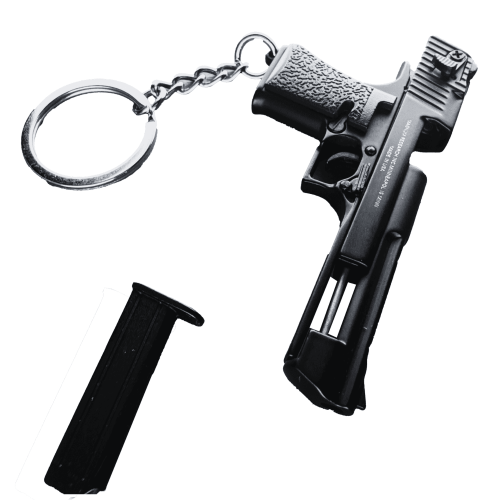 Металевий Брелок Desert Eagle Black (Чорний) 66 мм 1:4 Розбірний Тактичний Міні Пістолет із Рухомим Затвором, Знімним Магазином, Рухомим Курок та Гравіюванням Колекційний Сувенір-брелок для Ключів Alloy Empire