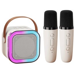 Портативная Караоке-Система K12 Gaodas на Два Беспроводных Микрофона Молочная Bluetooth Колонка с LED-Подсветкой и Сменой Голоса KTV
