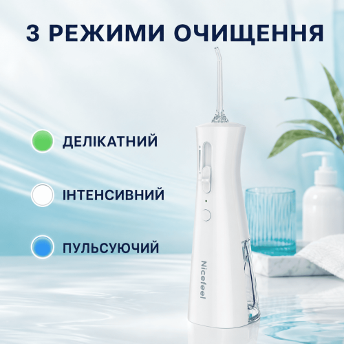 Беспроводной Ирригатор для Зубов NiceFeel FC5580 на Аккумуляторе Портативный Водонепроницаемый IPX7 + 3 Режима + 9 Уровней Мощности + Съемная Колба 300 мл Nicefeel