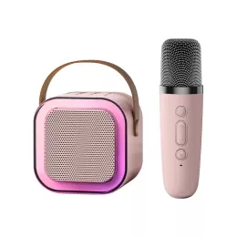 Портативна Караоке Система Дитяча Bluetooth Колонка + Мікрофон з Функцією Зміни Голосу + LED Підсвічування K12 Рожева