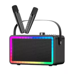 Бездротова Портативна Караоке Система на Два Мікрофони SDRD SP500 Bluetooth Колонка з LED Підсвічуванням + 3D Звуком Ехо Ефектом Чорна SDRD