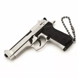 Тактический Металлический Брелок Пистолет Beretta M92 1:3 (Беретта M92) 75 мм со Съемной Обоймой, Подвижным Затвором и Курком Разборной Мини Пистолет с Цепочкой и Патроном Alloy Empire